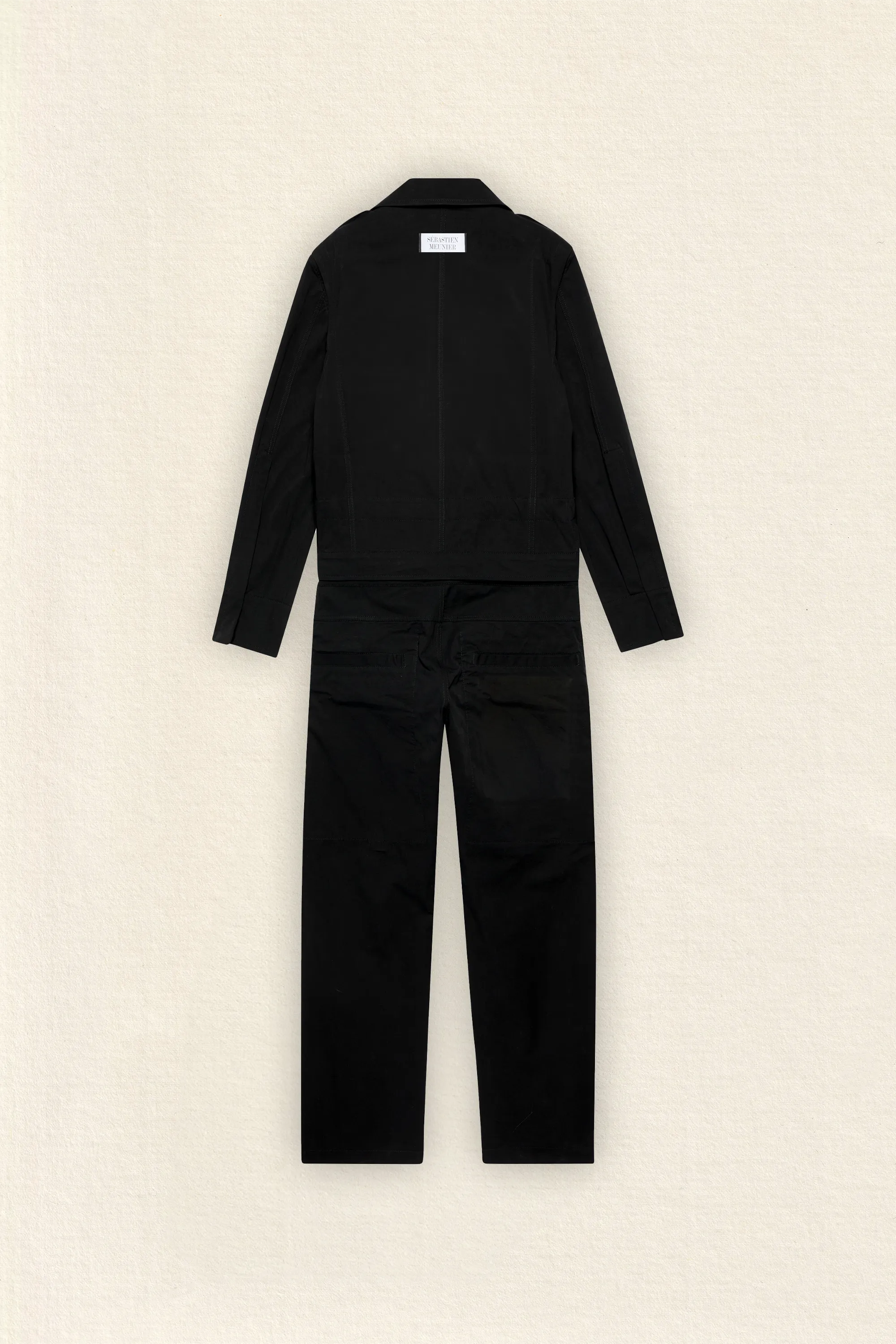 Back view from Sebastien Meunier Versatile Black Cotton Jumpsuit — Chapitre 14 collection.