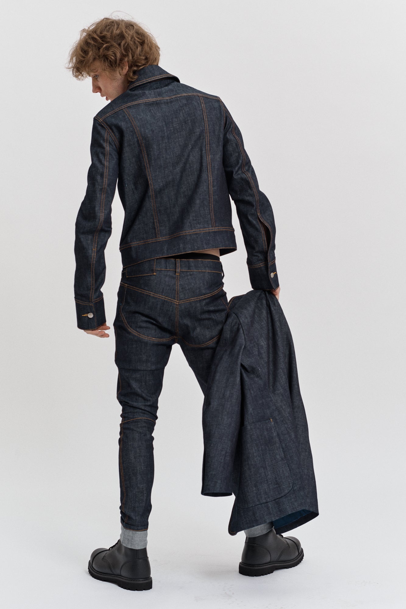 [SM] Denim blouson jacket with rounded flaps