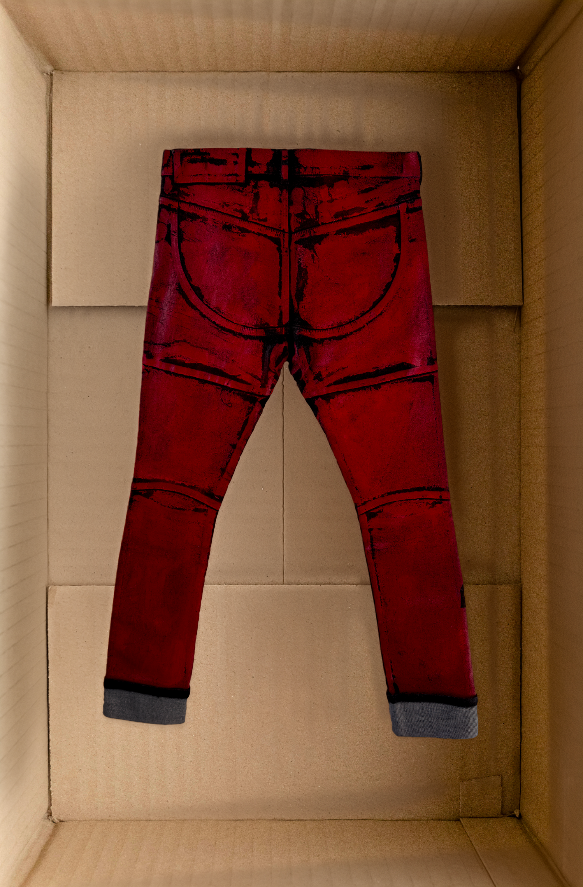 [SM] Anatomical red coated denim trousers