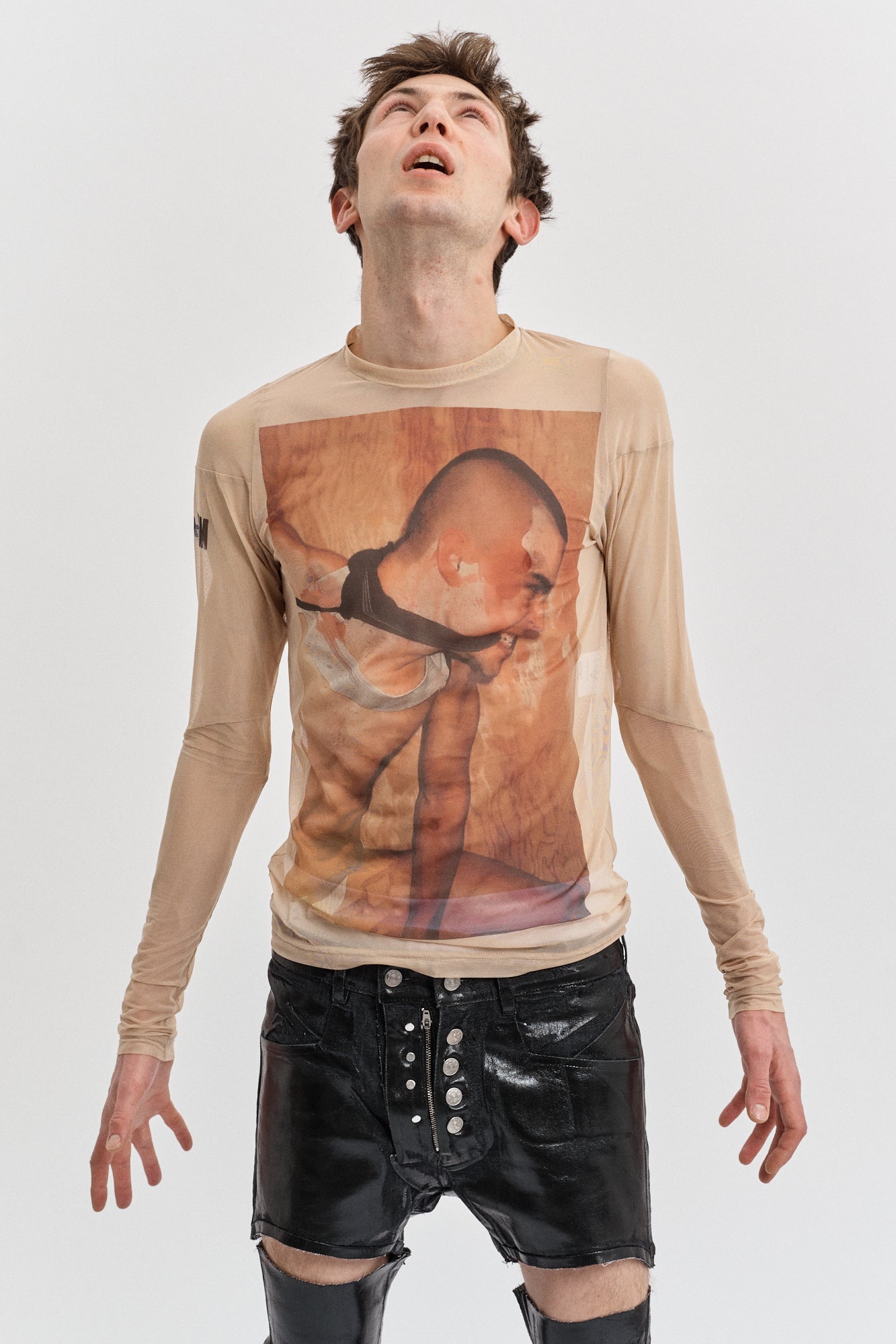 [YOUNG BLOOD] Printed anatomical tulle long-sleeve top