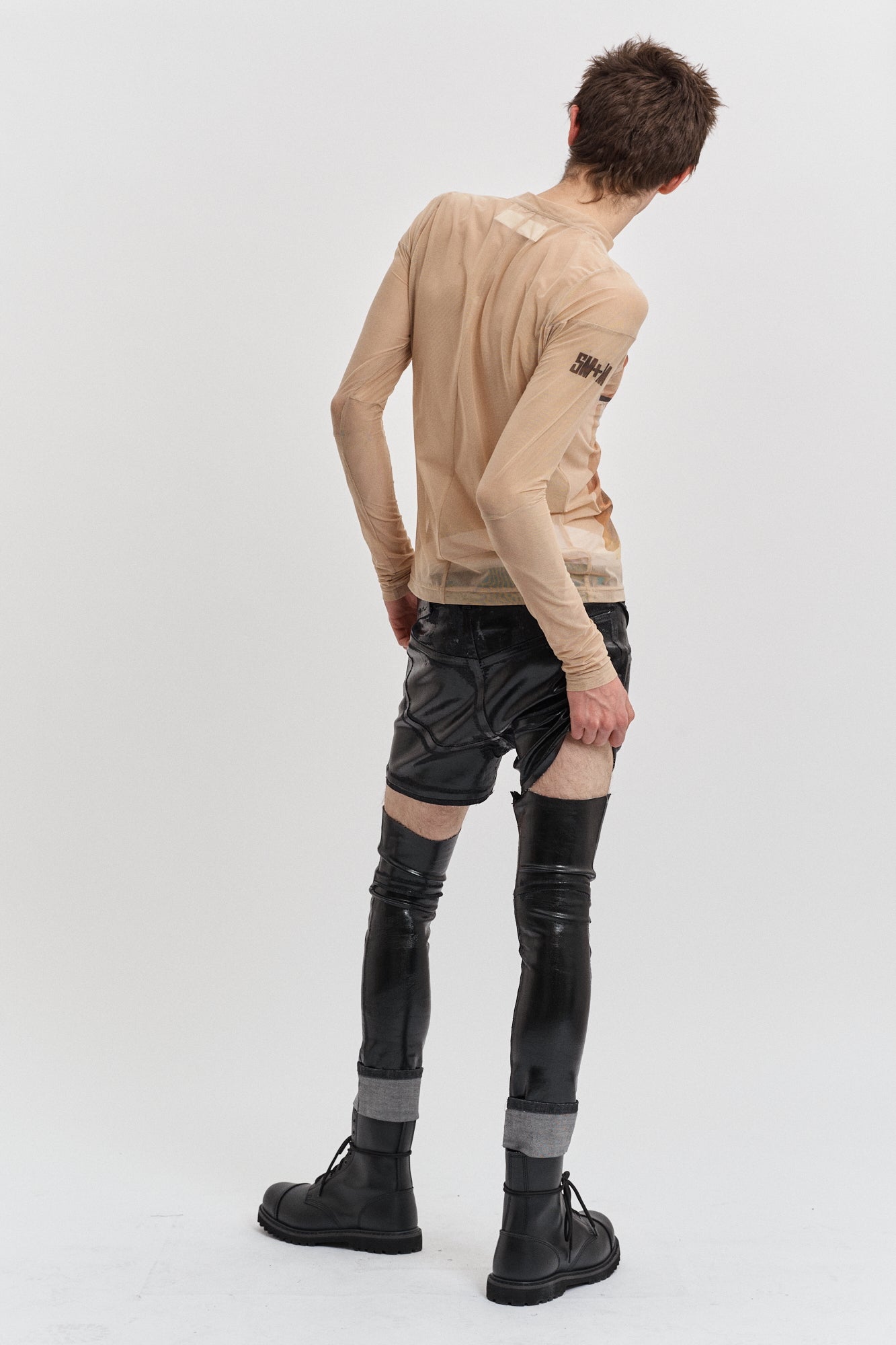 [YOUNG BLOOD] Printed anatomical tulle long-sleeve top