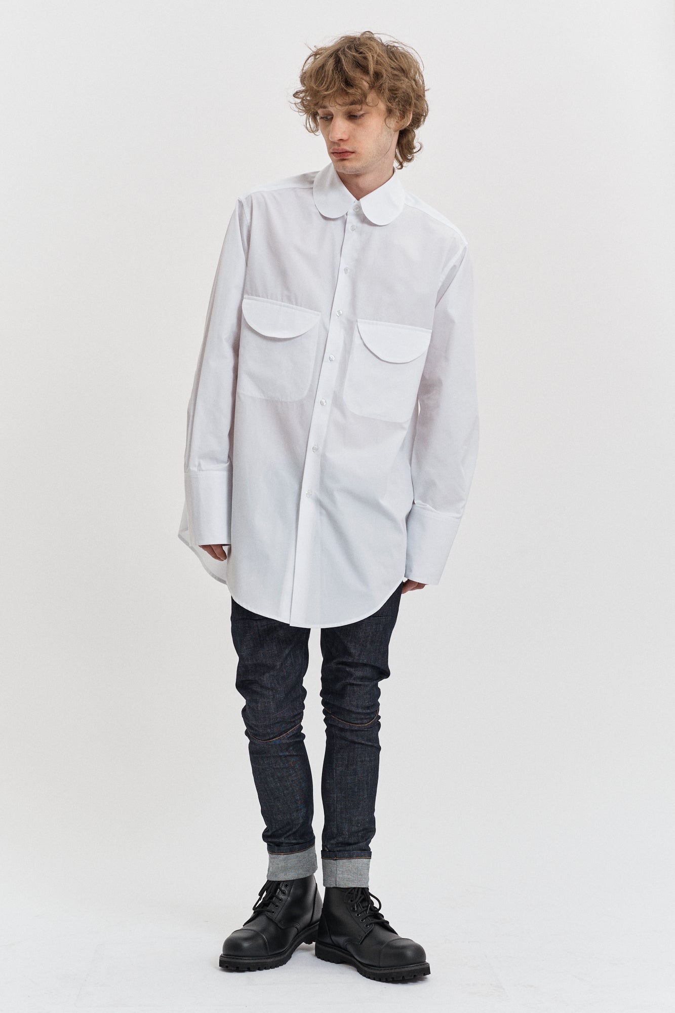 [SM] Cotton poplin shirt with Peter Pan collar