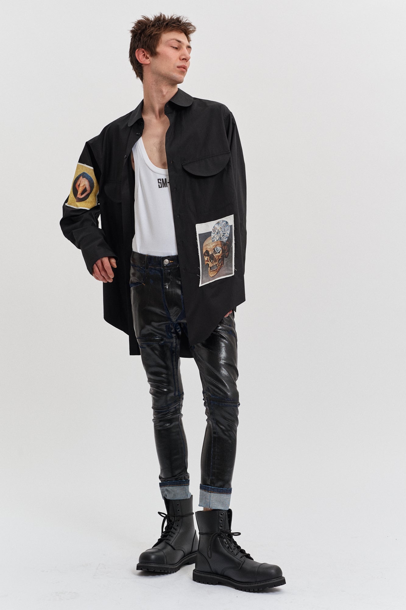 [SM+SM] Cotton poplin shirt with printed artwork patches