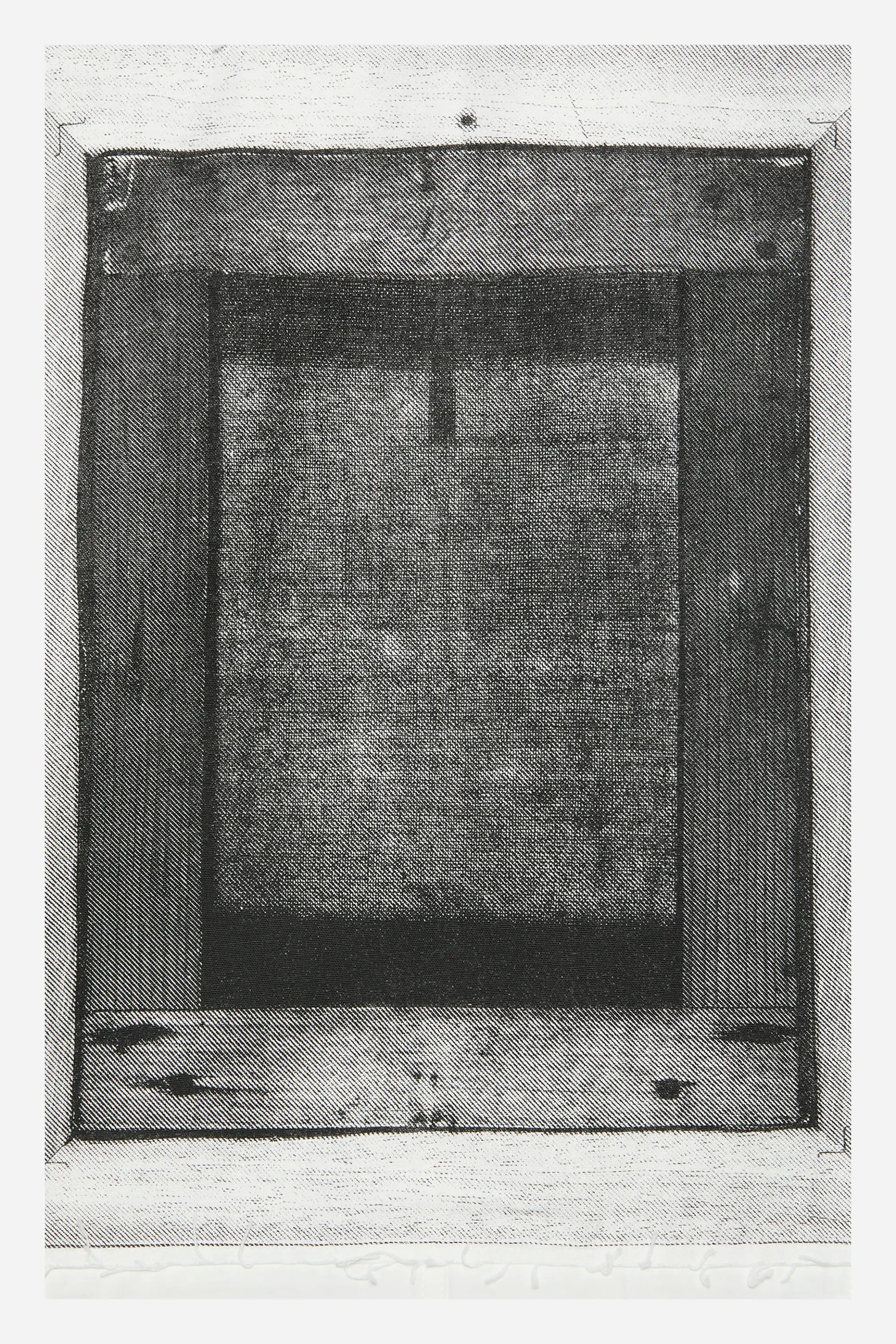 Rectangular serigraph featuring a mise en abyme effect, with a wooden frame nested within another wooden frame, creating a repetition effect.
