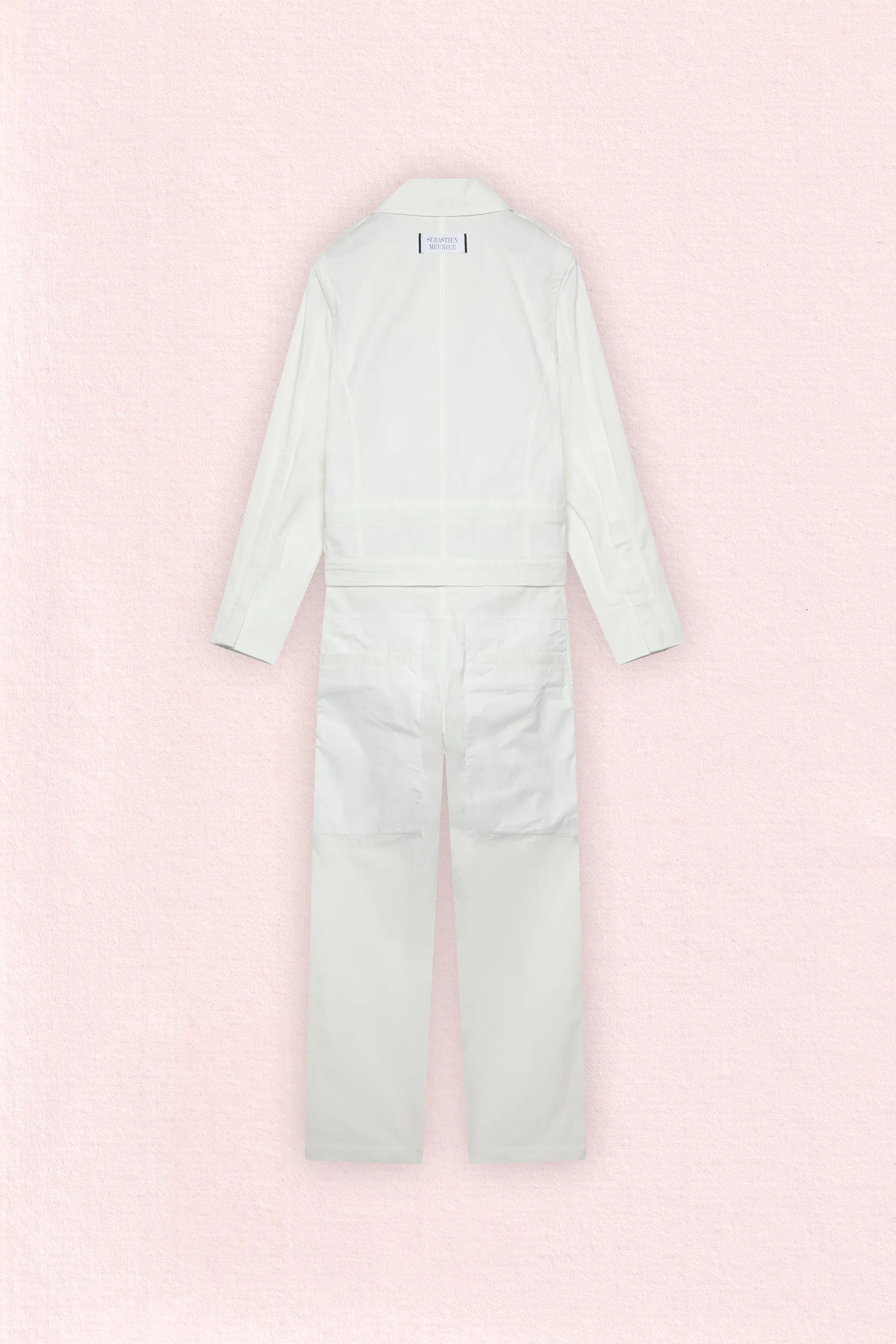 Back view of the Transformable White Cotton Overall — Archetype collection.