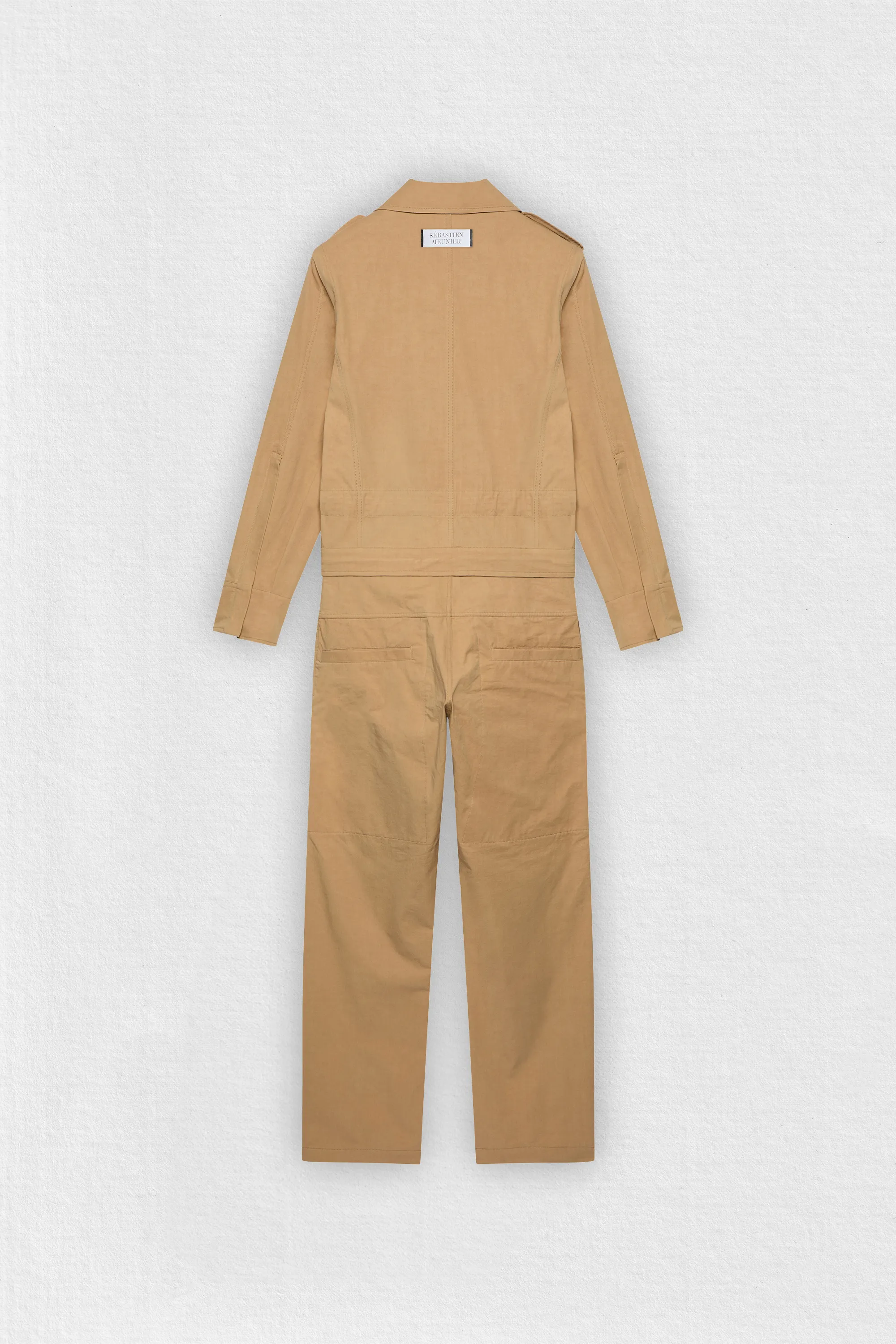 Back view from Sebastien Meunier Versatile Beige Cotton Jumpsuit — Chapitre 14 collection.