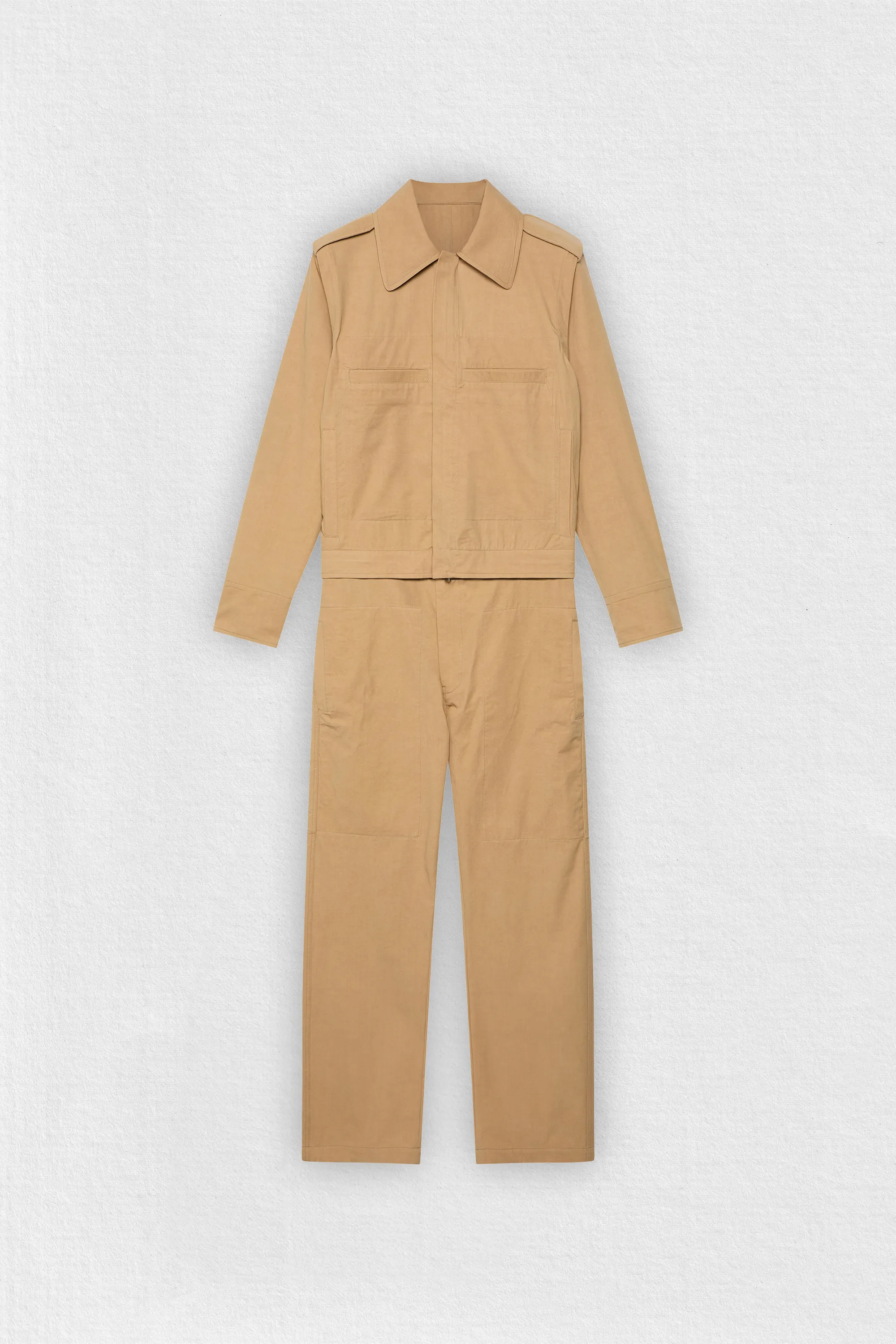 Front view from Sebastien Meunier Versatile Beige Cotton Jumpsuit — Chapitre 14 collection.