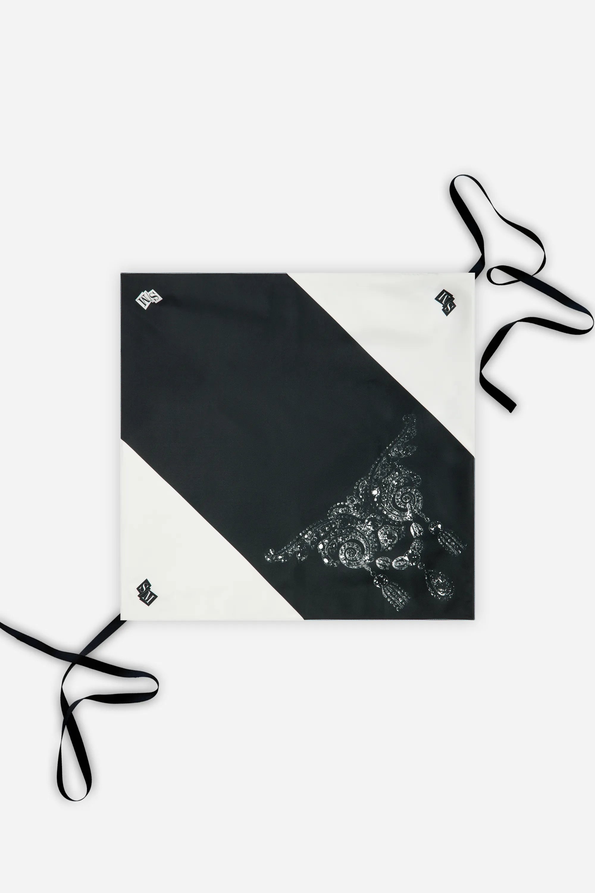 Sebastien Meunier Jewel Printed Silk Twill Scarf with Gros Grain Ribbons