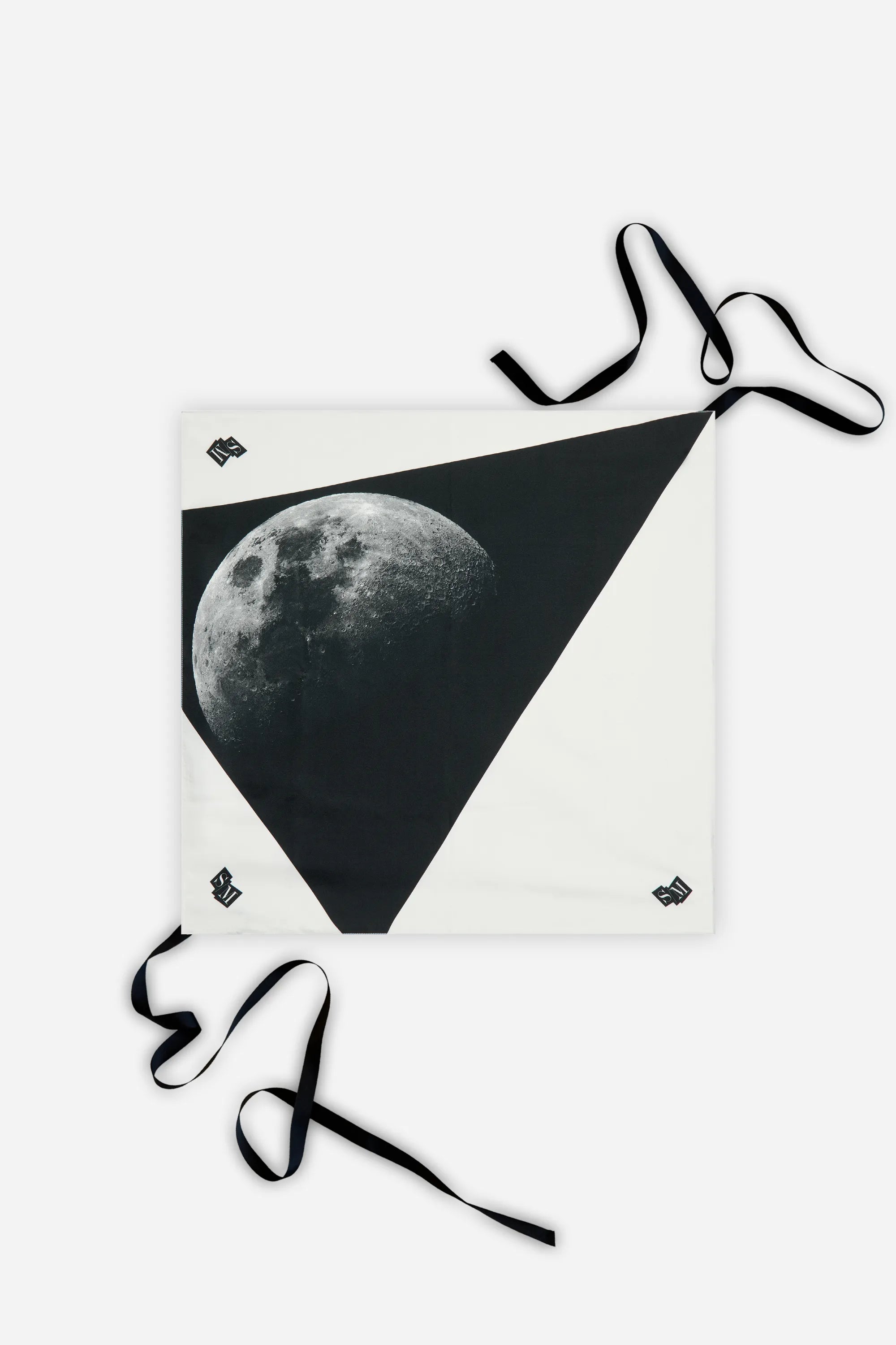 Sebastien Meunier Moon Printed Silk Twill Scarf with Gros Grain Ribbons